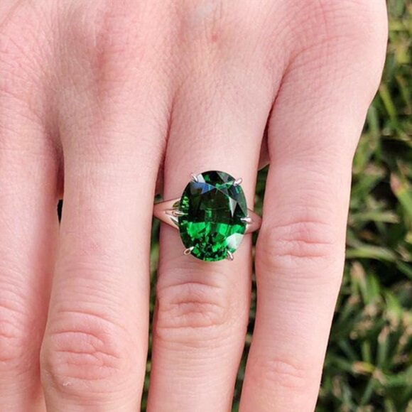 💎 Dainty Large Oval Zircon Emerald Elegant Silver Rings for Women, INDN8212 - Picture 11 of 12